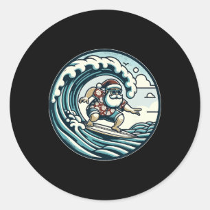Kerstman Hawaiaanse surfen Kerstmis Aloha Tropisch Ronde Sticker