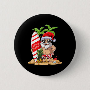 Kerstman Hawaiian Surfing T-shirt Kerstmis Zomer S Ronde Button 5,7 Cm