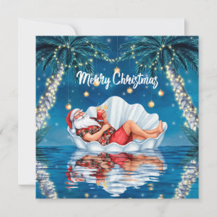 Kerstman heeft een kerstfeest in het zwembad feestdagenkaart