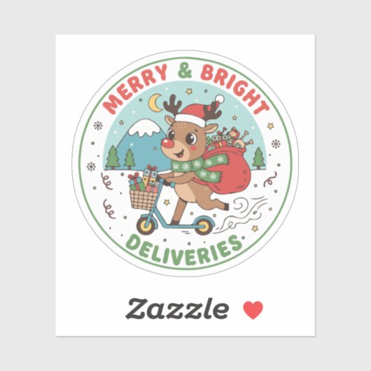 Kerstman & Helder Bezorgingen Rendier op Scooter Sticker (Vel)