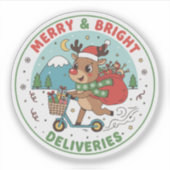 Kerstman & Helder Bezorgingen Rendier op Scooter Sticker (Voorkant)