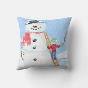 Kerstman Helper Bouwt een Dwaas Sneeuwmannetje Kussen