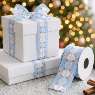 Kerstman Helper Bouwt een Dwaas Sneeuwmannetje Satijnen Lint