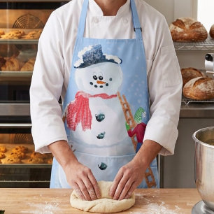 Kerstman Helper Bouwt Een Dwaze Sneeuwman Schort