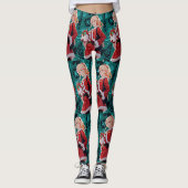 Kerstman Helper Kostuum Vrouwen Leggings (Voorkant)
