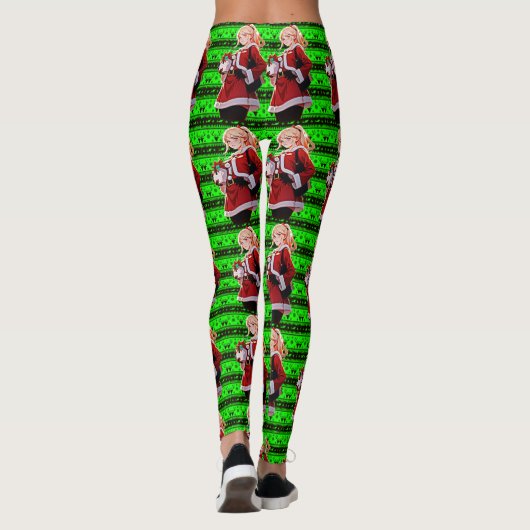 Kerstman Helper Kostuum Vrouwen Leggings (Achterkant)