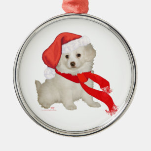 Kerstman Helper Puppy Poodle / Bichon Mix Metalen Ornament