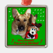 Kerstman: herder en Speelgoed rendier Metalen Ornament (Voorkant)