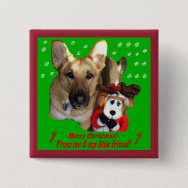Kerstman: herder en Speelgoed rendier Vierkante Button 5,1 Cm