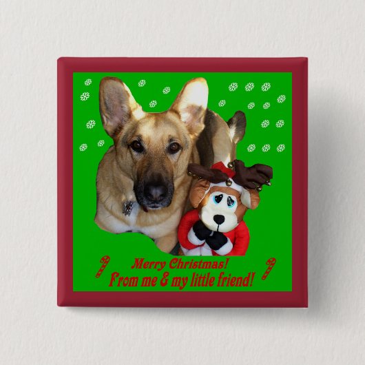 Kerstman: herder en Speelgoed rendier Vierkante Button 5,1 Cm (Voorkant)