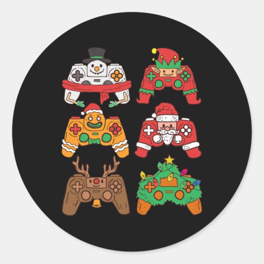 Kerstman herten gaming controllers Jongens kinder Ronde Sticker (Voorkant)