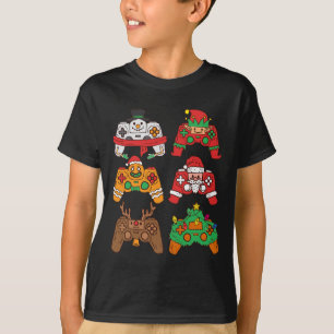 Kerstman herten gaming controllers Jongens kinder T-shirt