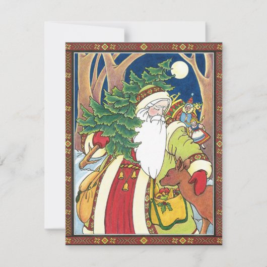 Kerstman herten in bos, kerstfeest kaart (Voorkant)