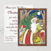 Kerstman herten in bos, kerstfeest kaart (Voorkant / Achterkant)