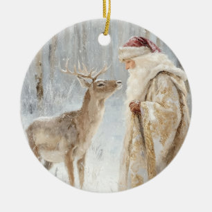 Kerstman Herten Oud Keramisch Ornament