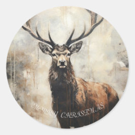 Kerstman herten ronde sticker