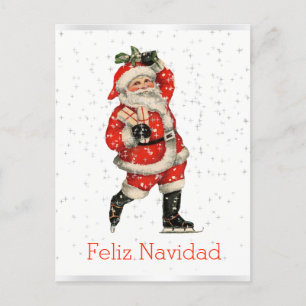 Kerstman het Schaatsende Spaans van Navidad van Feestdagenkaart