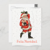 Kerstman het Schaatsende Spaans van Navidad van Feestdagenkaart (Voorkant / Achterkant)