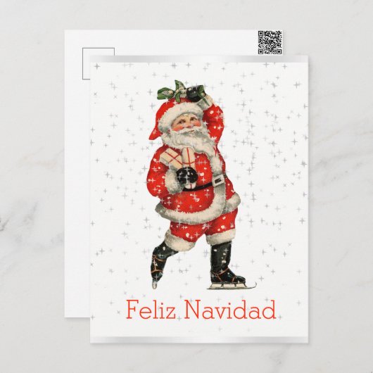 Kerstman het Schaatsende Spaans van Navidad van Feestdagenkaart (Voorkant / Achterkant)