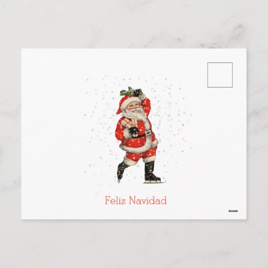 Kerstman het Schaatsende Spaans van Navidad van Feestdagenkaart (Achterkant)