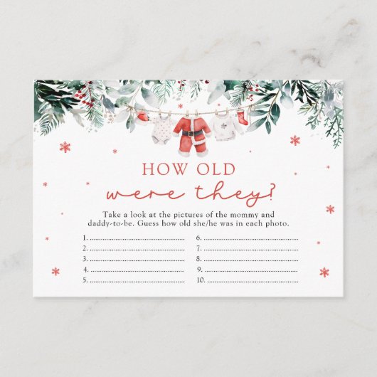 Kerstman hoe oud waren ze Baby shower spel Informatiekaartje (Voorkant)