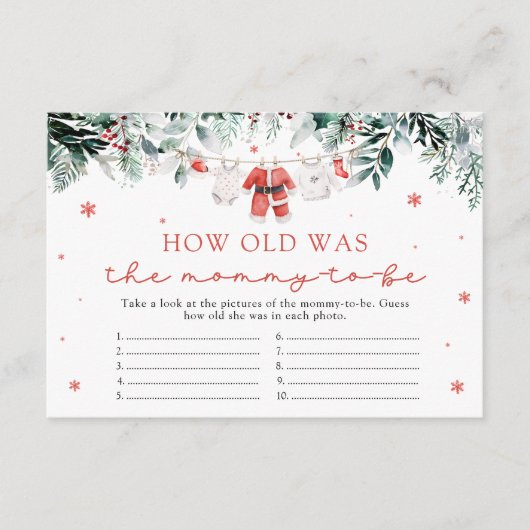 Kerstman Hoe oud was mama Baby shower spel Informatiekaartje (Voorkant)