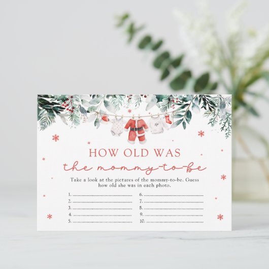 Kerstman Hoe oud was mama Baby shower spel Informatiekaartje (Staand voorkant)