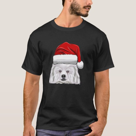 Kerstman Hoed Amerikaanse Eskimo Dog T-shirt (Voorkant)