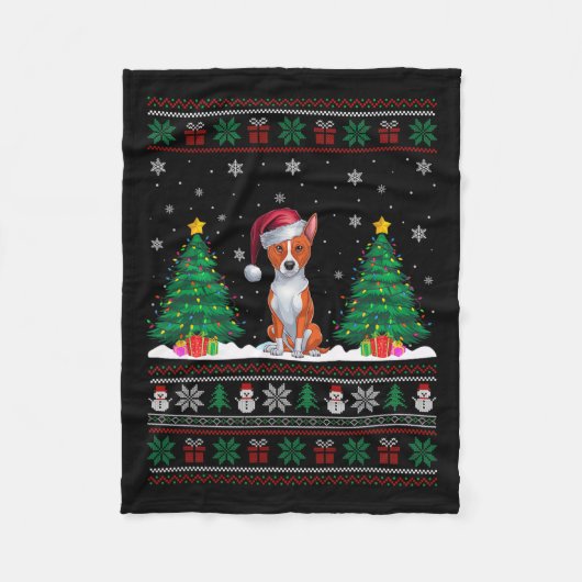 Kerstman Hoed Basenji Hond Kerstboom Lights Ugly S Fleece Deken (Voorkant)