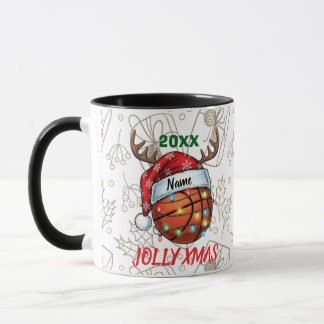 Kerstman Hoed Basketbal Rendier Kerst Plezier Spor Mok