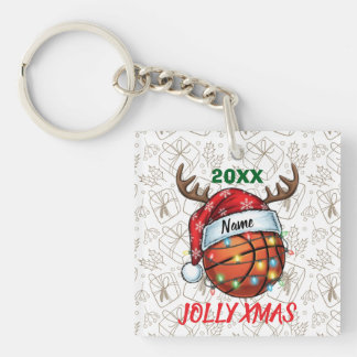 Kerstman Hoed Basketbal Rendier Kerst Pret Sport Sleutelhanger