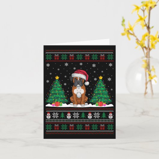 Kerstman Hoed Boxer Hond Kerstboom Lights Ugly Swe Kaart (Gele Bloem)