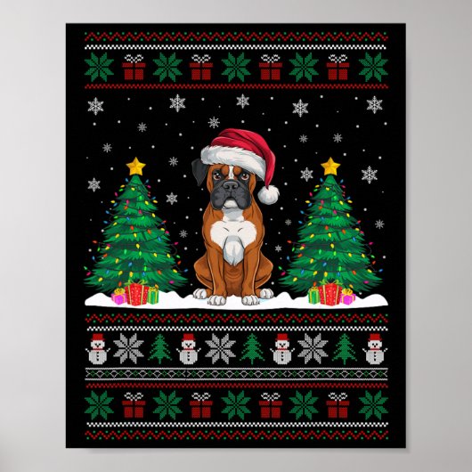 Kerstman Hoed Boxer Hond Kerstboom Lights Ugly Swe Poster (Voorkant)