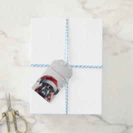 Kerstman Hoed Boxer Hond Kerstmis Cadeaulabel