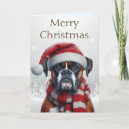 Kerstman Hoed Boxer Hond Kerstmis Feestdagen Kaart