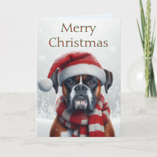 Kerstman Hoed Boxer Hond Kerstmis Feestdagen Kaart