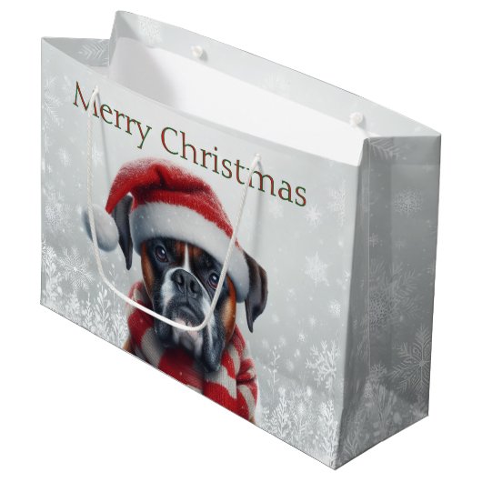 Kerstman Hoed Boxer Hond Kerstmis Groot Cadeauzakje (Voorkant Gekanteld)
