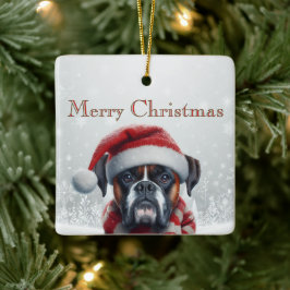 Kerstman Hoed Boxer Hond Kerstmis Keramisch Ornament