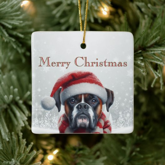 Kerstman Hoed Boxer Hond Kerstmis Keramisch Ornament (Boom)