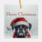 Kerstman Hoed Boxer Hond Kerstmis Keramisch Ornament (Voorkant)
