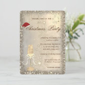 Kerstman Hoed Champagne Glas Kerstfeest Kaart (Staand voorkant)