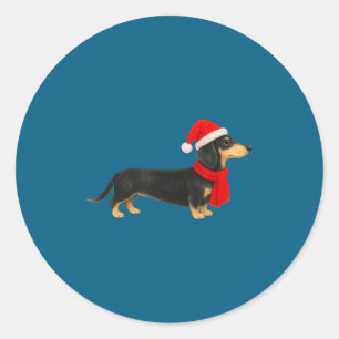 Kerstman Hoed Dachshund Kerst Grappige Cute Hond M Ronde Sticker