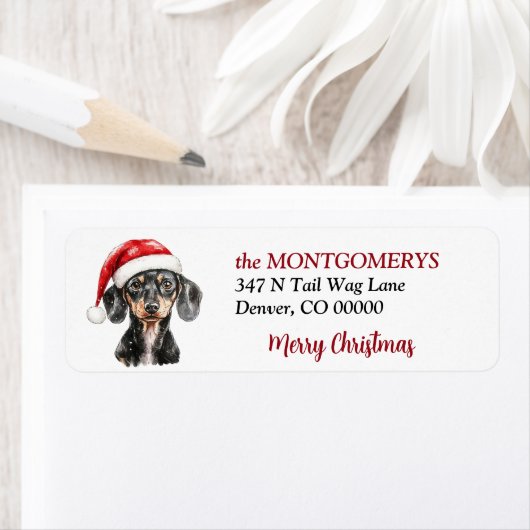 Kerstman Hoed Dachshund Kerst Retouradres Etiket (Insitu)