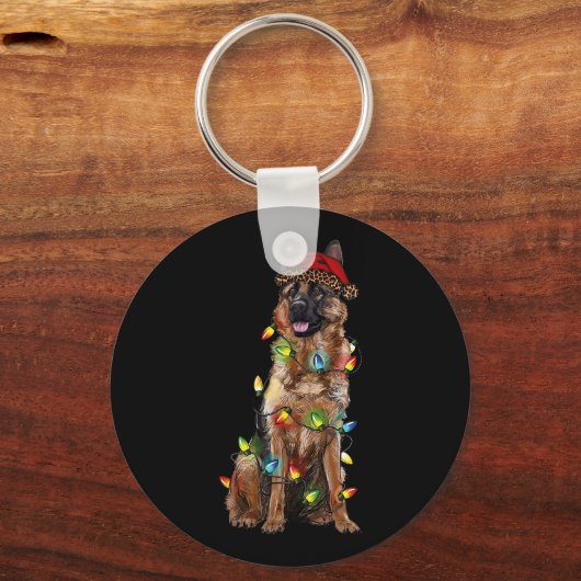 Kerstman Hoed Duitse Herdershond Kerst Duitse Zij Sleutelhanger (Voorkant)