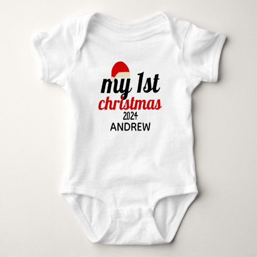 Kerstman Hoed | Elegante Eerste Kerst Baby Naam Romper (Voorkant)