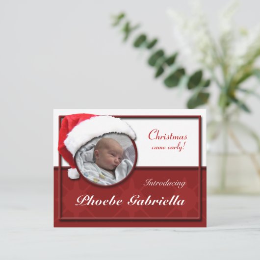 Kerstman Hoed geboorteaankondigingen Feestdagenkaart (Staand voorkant)