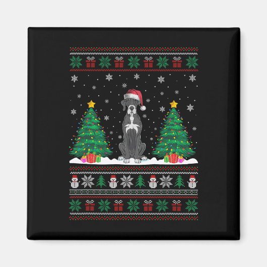 Kerstman Hoed Grote Deen Hond Kerstboom Lights Ugl Magneet (Voorkant)
