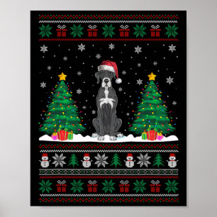 Kerstman Hoed Grote Deen Hond Kerstboom Lights Ugl Poster