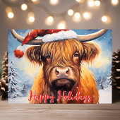 Kerstman Hoed Highland Koe Cute Kerstmis Feestdagen Kaart