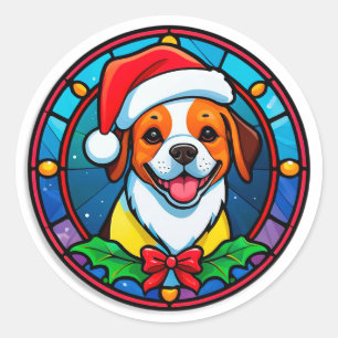 Kerstman hoed hond cartoon ronde sticker